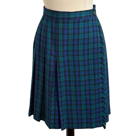 Talbots Dresses & Skirts - Talbots Women's Vintage-Style Pleated Fringe Detail Wrap Skirt, Green&Blue Sz12